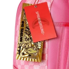 Mochila Sprayground Pink New Check Faces B8715 rosa con cuadros, pequeñas caras y boca de tiburón - etiquetas y billete Mochila Sprayground Pink New Check Faces B8715 rosa con cuadros, pequeñas caras y boca de tiburón - etiquetas y billete