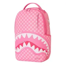 Mochila Sprayground Pink New Check Faces B8715 rosa con cuadros, pequeñas caras y boca de tiburón - lateral Mochila Sprayground Pink New Check Faces B8715 rosa con cuadros, pequeñas caras y boca de tiburón - lateral
