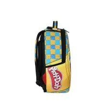 Mochila MINI Sprayground Play-Doh M9568 con cuadros azules y amarillos y boca de tiburón - lado