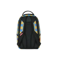 Mochila MINI Sprayground Play-Doh M9568 con cuadros azules y amarillos y boca de tiburón - trasera