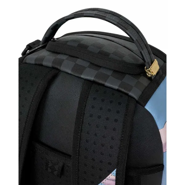 Mochila Sprayground Star Wars Mando y Grogu B9127 con cuadros negros y boca de tiburón - asa