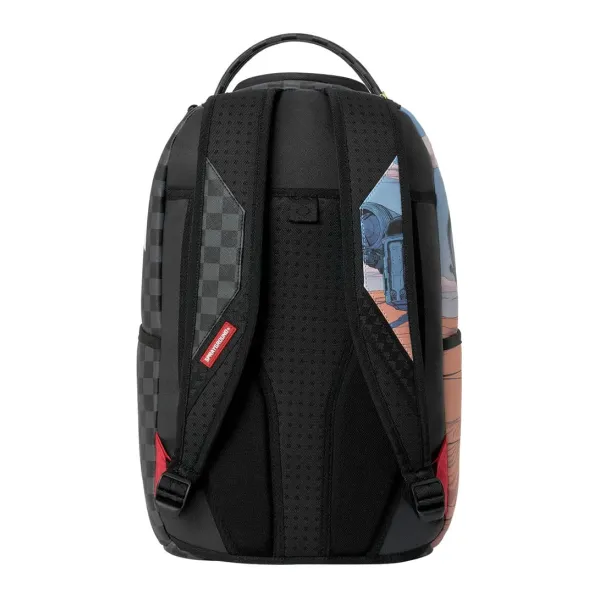 Mochila Sprayground Star Wars Mando y Grogu B9127 con cuadros negros y boca de tiburón - posterior