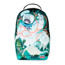 Mochila Sprayground Ghostbusters B9204 Multicolor con varios compartimentos y etiquetas en forma de billetes.