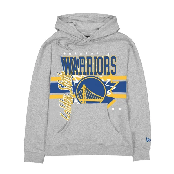 Sudadera Warriors Gris de New Era con gráficos y nombre del equipo a gran tamaño - frontal Sudadera Warriors Gris de New Era con gráficos y nombre del equipo a gran tamaño - frontal