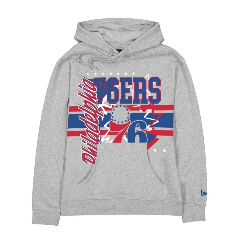 Sudadera Sixers de New Era en color gris y gráficos de gran tamaño - frontal