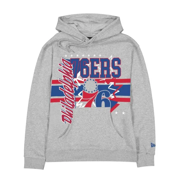 Sudadera Sixers de New Era en color gris y gráficos de gran tamaño - frontal