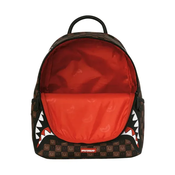 Mochila Sprayground Sharks in Paris Savage B9305 de cuadros marrones con boca de tiburón - interior Mochila Sprayground Sharks in Paris Savage B9305 de cuadros marrones con boca de tiburón - interior