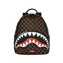 Mochila Sprayground Sharks in Paris Savage B9305 de cuadros marrones con boca de tiburón