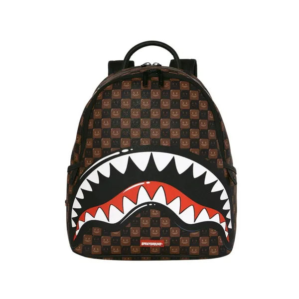Mochila Sprayground Sharks in Paris Savage B9305 de cuadros marrones con boca de tiburón Mochila Sprayground Sharks in Paris Savage B9305 de cuadros marrones con boca de tiburón