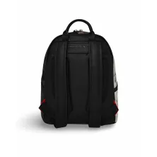 Mochila Sprayground Silver Side Drip Savage B8922 plateada y negra con boca de tiburón trasera