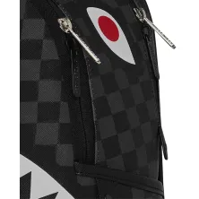 Mochila Sprayground Silver Side Drip Savage B8922 plateada y negra con boca de tiburón cremallera