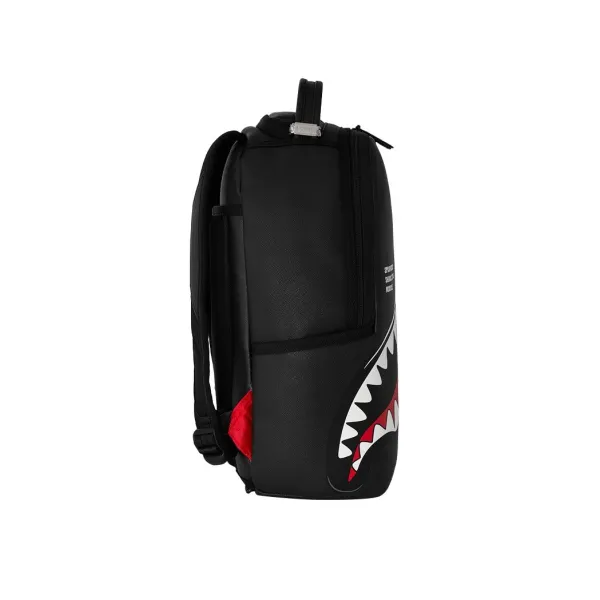 Mochila Mini Sprayground Black Toon Shark M9567 negra con boca de tiburón blanca y roja