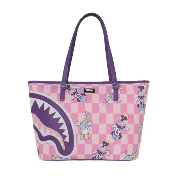Bolso Sprayground Disney Minnie y Daisy T9375 de cuadros rosas con asas moradas - 1 Bolso Sprayground Disney Minnie y Daisy T9375 de cuadros rosas con asas moradas - 1
