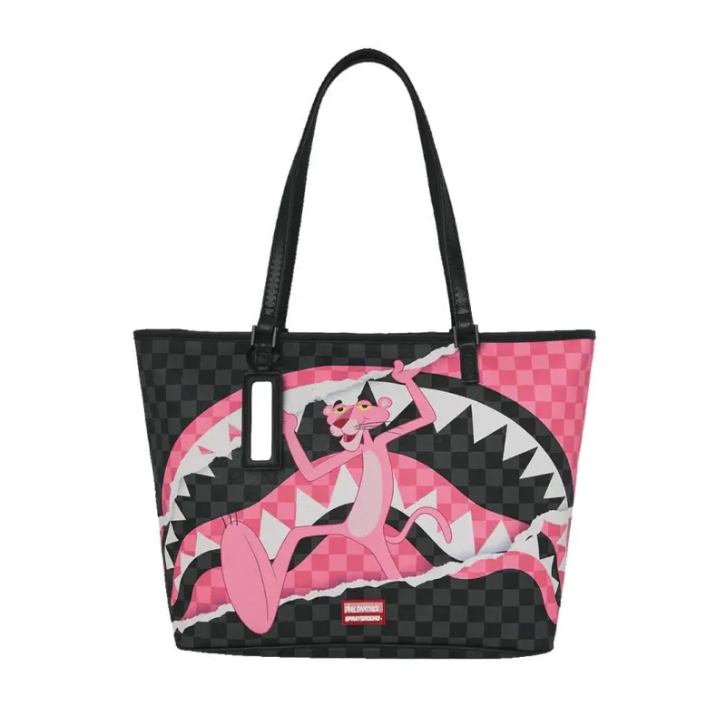 Bolso Sprayground Pantera Rosa On The Run T9377 con cuadros negros y rosas y efecto rasgado - 1