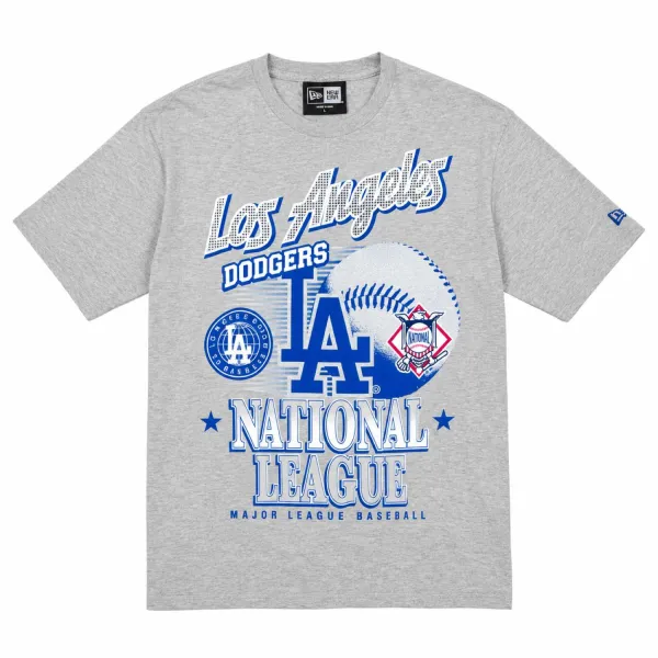 Camiseta LA Dodgers New Era Classics en gris - frontal sin arruga