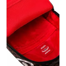 Sprayground Brown Cream Drip Check de cuadros marrones y negros, efecto goteo y boca de tiburón en blanco y gris - interior