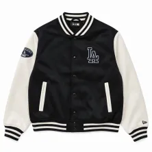 Chaqueta Bomber de Dodgers en negro con mangas blancas y cuello, puños y bajo en canalé - frontal