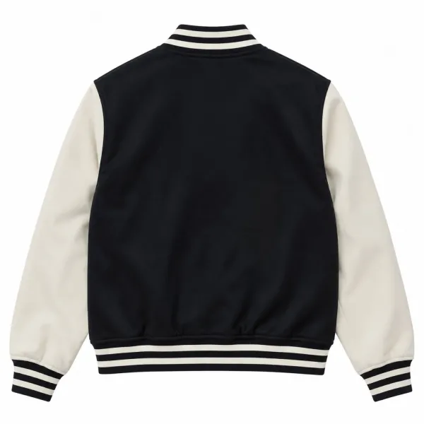Chaqueta Bomber de Dodgers en negro con mangas blancas y cuello, puños y bajo en canalé - trasera Chaqueta Bomber de Dodgers en negro con mangas blancas y cuello, puños y bajo en canalé - trasera