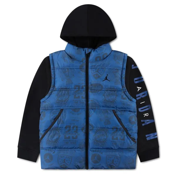 Chaqeuta Jordan acolchada con capucha en azul y negro para niños - 1 Chaqeuta Jordan acolchada con capucha en azul y negro para niños - 1