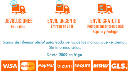 Devoluciones en 15 días, envío urgente en 24 horas y portes gratis por compras superiores a 60 euros