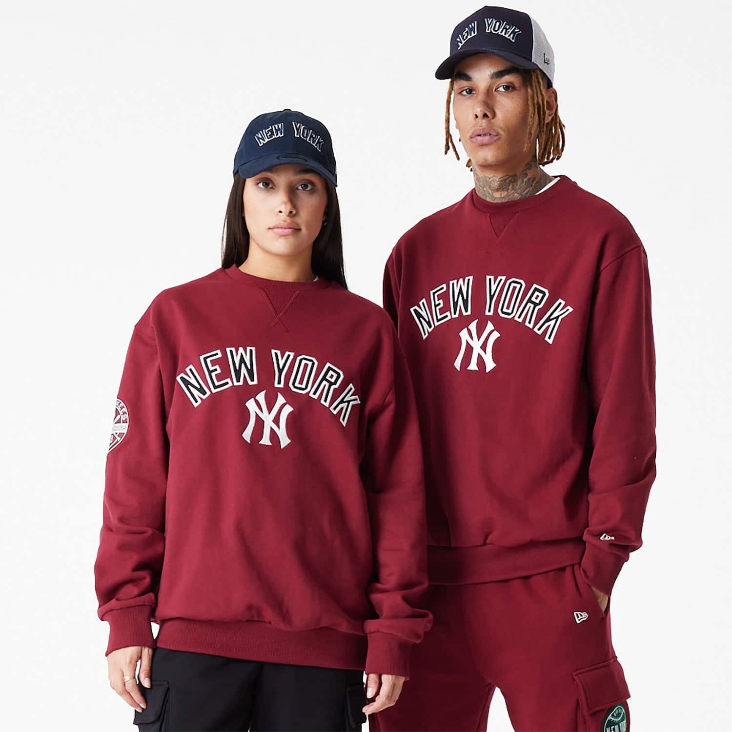 new york yankees mlb large logo dark red crew neck sweatshirt 60416328 left min