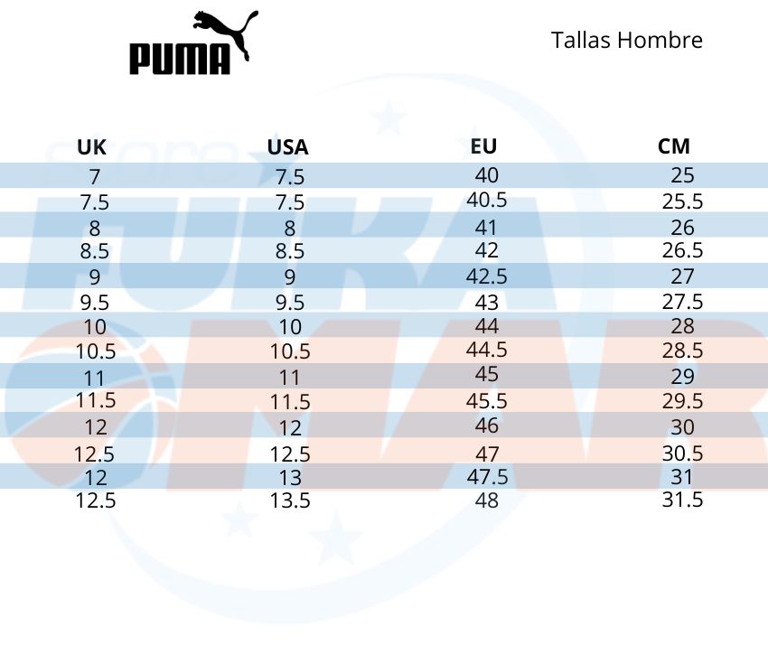 guia tallas zapatillas de baloncesto puma