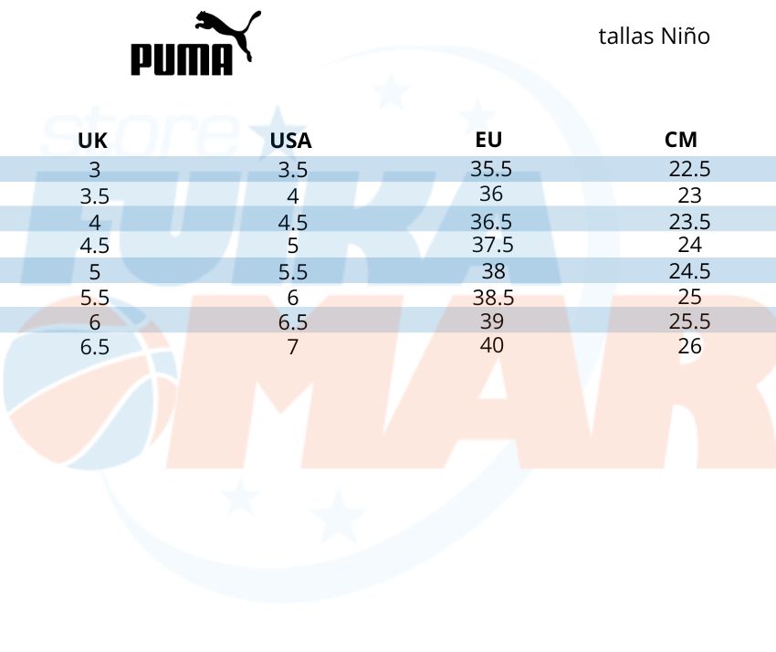 guia tallas zapatillas de baloncesto puma